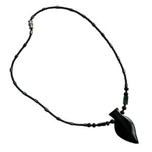 Black Stone/Glass? Arrowhead 16.5" Beaded Necklace Hippie Artsy Granola Bohemian